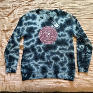 True Religion Crew Neck Sweater Mens Sz Large Jet Black Crystal Wash Tie Dye